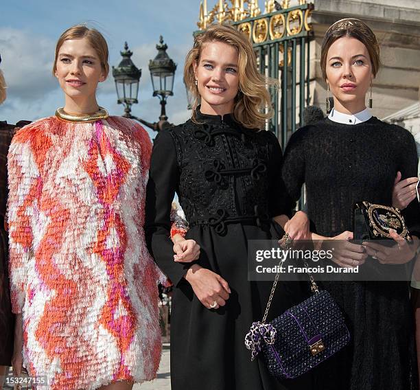 Elena Perminova, Natalia Vodianova, Ulyana Sergeenko and guest arrive at the Valentino Spring / Summer 2013 show as part of Paris Fashion Week at...