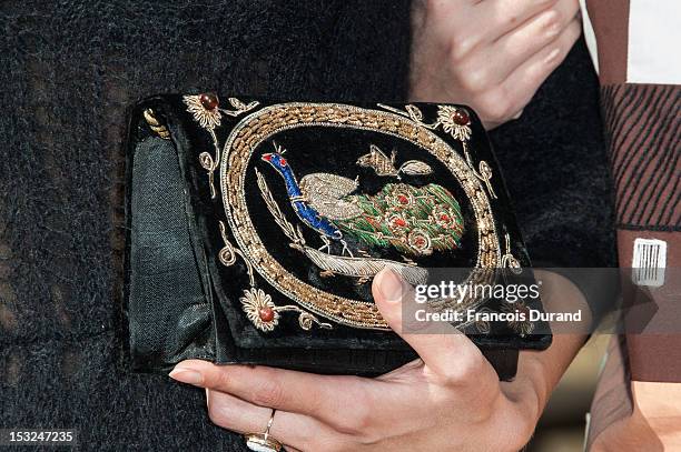 Ulyana Sergeenko arrives at the Valentino Spring / Summer 2013 show as part of Paris Fashion Week at Espace Ephemere Tuileries on October 2, 2012 in...