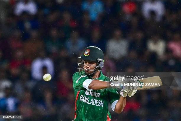 Bangladesh's Shakib Al Hasan plays a shot during the first Twenty20 international cricket match between Bangladesh and Afghanistan at the Sylhet...