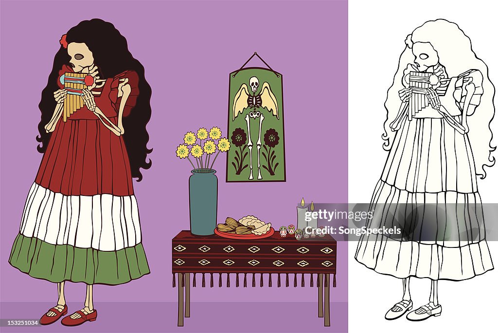 Little Girl Skeleton playing Pan Pipes