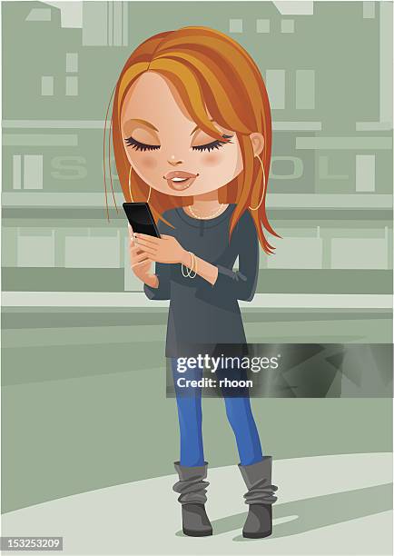 girl sends text message - only teenage girls stock illustrations