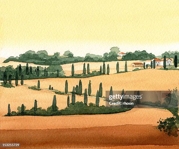 toscany, italy - italian landscape stock illustrations