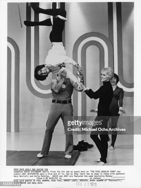 Canadian comedian, actor, writer, director, and author David Steinberg guest hosts 'The Mike Douglas Show' with Joey Heatherton, and gymnasts Gary...