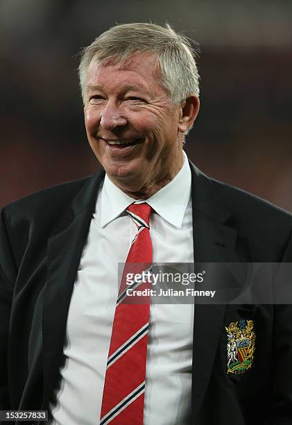 Sir Alex Ferguson, manager of Manchester United looks on during the UEFA Champions League Group H match between CFR 1907 Cluj and Manchester United...