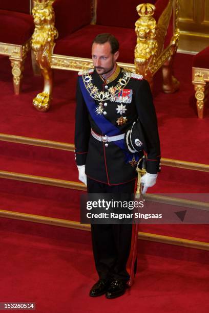 Prince Haakon of Norway attends the opening of the 157th Storting on October 2, 2012 in Oslo, Norway.