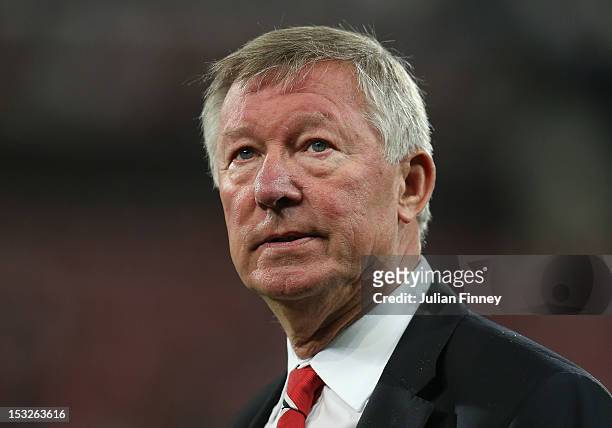 Sir Alex Ferguson, manager of Manchester United looks on during the UEFA Champions League Group H match between CFR 1907 Cluj and Manchester United...