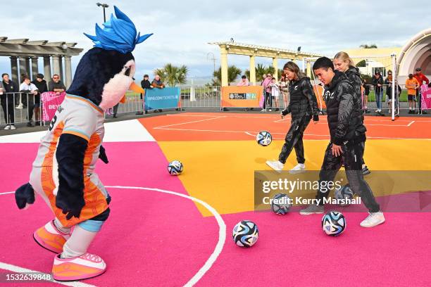 Malia Steinmetz of the New Zealand Football Ferns during a New Zealand Football Ferns Fan Event at Napier Soundshell at on July 11, 2023 in Napier,...