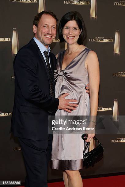 Anna Theis and Wotan Wilke Moehring arrive for the German TV Award 2012 at Coloneum on October 2, 2012 in Cologne, Germany.