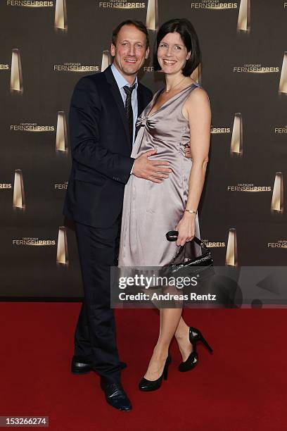 Anna Theis and Wotan Wilke Moehring arrive for the German TV Award 2012 at Coloneum on October 2, 2012 in Cologne, Germany.