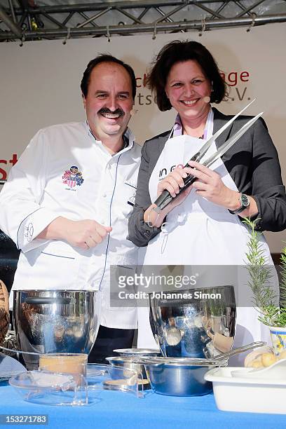 German Agriculture and Consumer Protection Minister Ilse Aigner and chef Johann Lafer sample regional food at the "Geschmackstage" 2012 regional food...