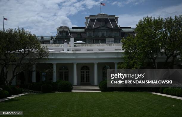The West Wing and Rose Garden of the White House is pictured in Washington, DC, on July 14, 2023. The US Secret Service said on July 13, 2023 that it...