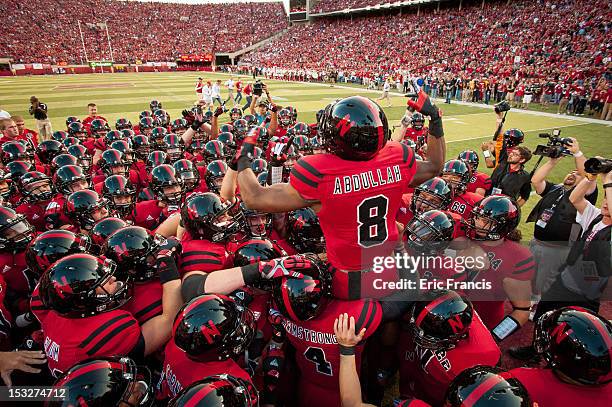 The Nebraska Cornhuskers huddle before their game against the Wisconsin Badgers at Memorial Stadium on September 29, 2012 in Lincoln, Nebraska....