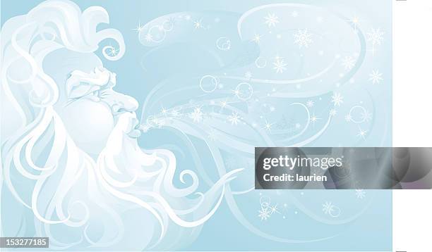 old man winter blowing up a snowstorm. - snow wind stock illustrations