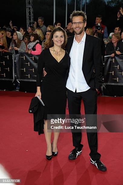 Katharina Wackernagel and Jonas Grosch arrive for the German TV Award 2012 at the Coloneum on October 2, 2012 in Cologne, Germany.