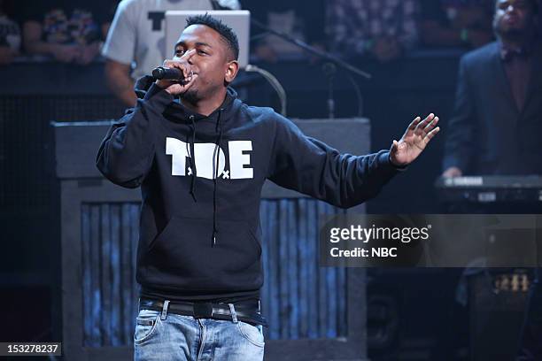 Episode 710 -- Pictured: Musical guest Kendrick Lamar performs on October 2, 2012 --
