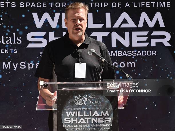 President of Space Crystals Kevin Heath announces a project to launch human DNA into space at TCL Chinese Theatre in Hollywood, California, on July...