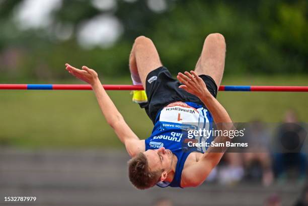 Dublin , Ireland - 14 July 2023; Jef Vermeiren of Belgium, competes in the men's high jump during the 2023 Morton Games at Morton Stadium in Santry,...