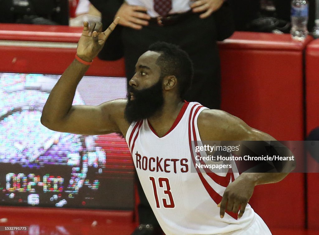 Harden Rockets Houston Rockets guard James Harden celebrates his score as the... News ...