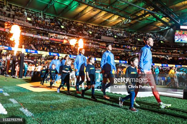 France enter the field before playing Australia in the World Cup 2023 Send Off friendly match.
