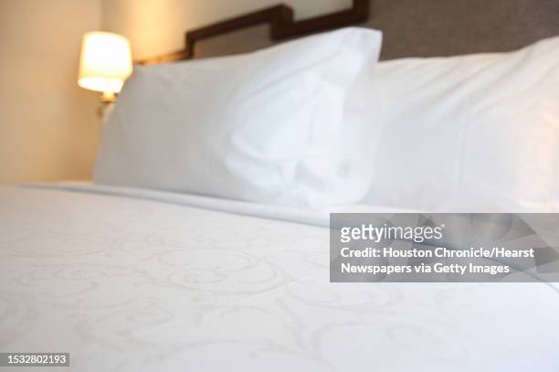 Lancaster Hotel unvails new designs of one of the 93 hotel rooms during a press tour on Thursday, Oct. 11 in Houston. The hotel flooded during...