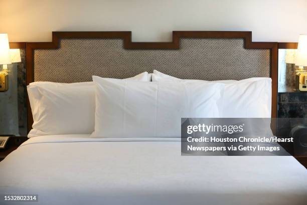 Lancaster Hotel unvails new designs of one of the 93 hotel rooms during a press tour on Thursday, Oct. 11 in Houston. The hotel flooded during...