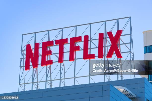 General views of the Netflix Hollywood campus on Vine amid the historic joint WGA & SAG-AFTRA writers and actors strike on July 14, 2023 in...