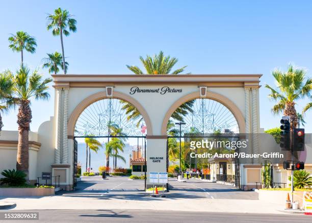 General view of the Paramount Pictures film studio lot amid the historic joint WGA & SAG-AFTRA writers and actors strike on July 14, 2023 in...