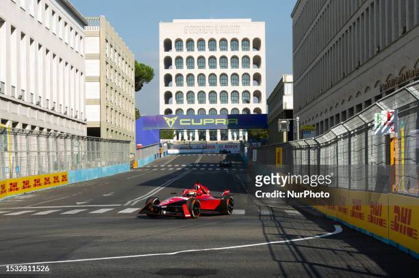 Jake Dennis of Great Britain and Avalanche Andretti drives in free practices 2 during Formula E 2023 Rome E-Prix at the Rome EUR city track on July...