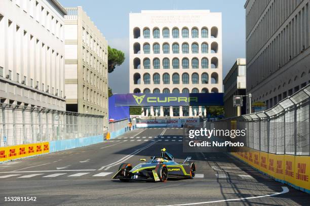 Robin Frijns of Netherlands and ABT Cupra Formula E Team drives in free practices 2 during Formula E 2023 Rome E-Prix at the Rome EUR city track on...