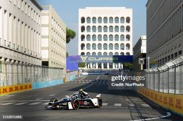 Sam Bird of Great Britain and Jaguar TCS Racing drives in free practices 2 during Formula E 2023 Rome E-Prix at the Rome EUR city track on July 15,...