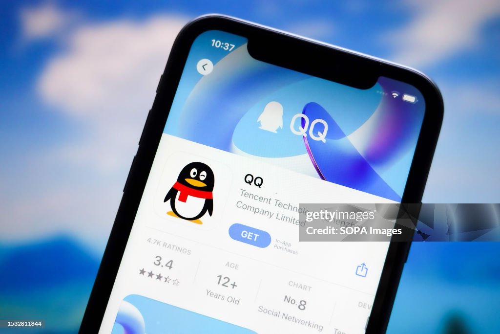 In this photo illustration, the QQ app logo is displayed in the Apple ...