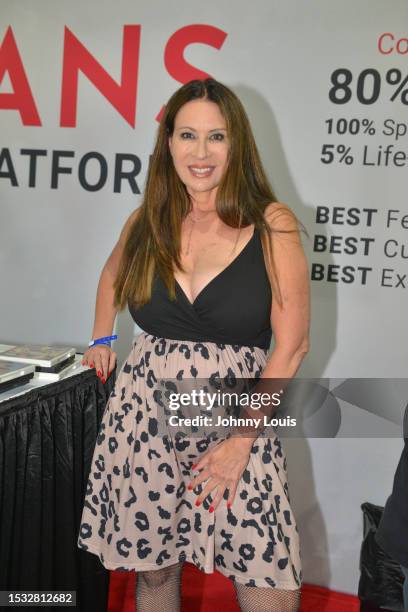 Adult film actress Christy Canyon attends the EXXXOTICA Expo 2023 on July 14, 2023 at Miami Airport Convention Center in Miami, Florida.