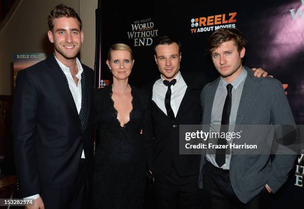 Actors Oliver Jackson-Cohen, Cynthia Nixon, Rupert Evans, and Tom Weston-Jones attend the screening of "World Without End" presented by ReelzChannel...