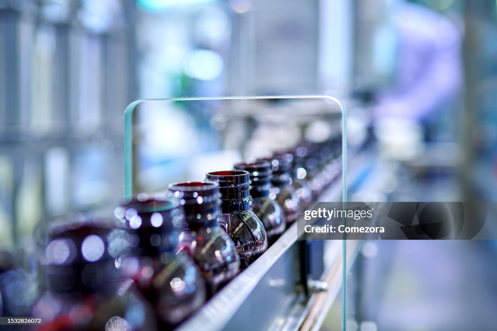 Medicine Brown Glass Bottles at Production Line