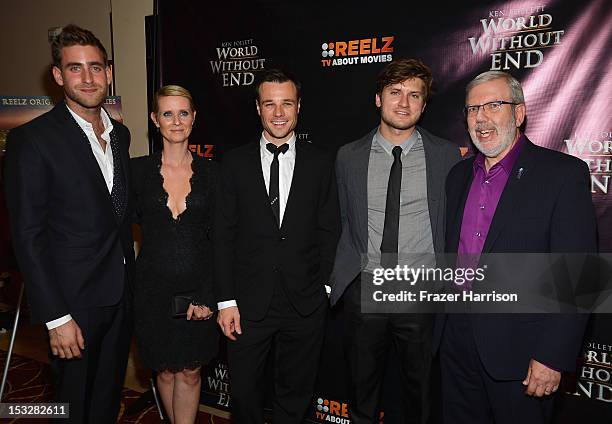 Actors Oliver Jackson-Cohen, Cynthia Nixon, Rupert Evans,Tom Weston-Jones and critic Leonard Maltin attend the screening of "World Without End"...