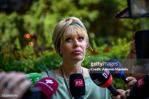 Alessandra Mussolini attends the Forza Italia National Council meeting at Parco dei Principi Hotel, on July 15, 2023 in Rome, Italy. Before the start...