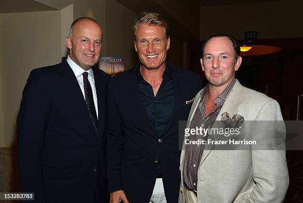 Of ReelzChannel Stan E Hubbard, actor Dolph Lundgren and Co-Founder The Hochberg Ebersol Company Justin Hochberg attend the screening of "World...