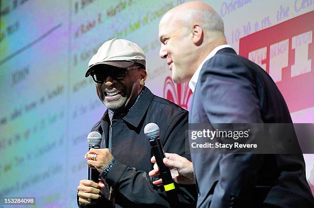 Director Spike Lee and New Orleans Mayor Mitch Landrieu speak to the audience for the "Flip the Script" Public Awareness campaign launch at The Joy...