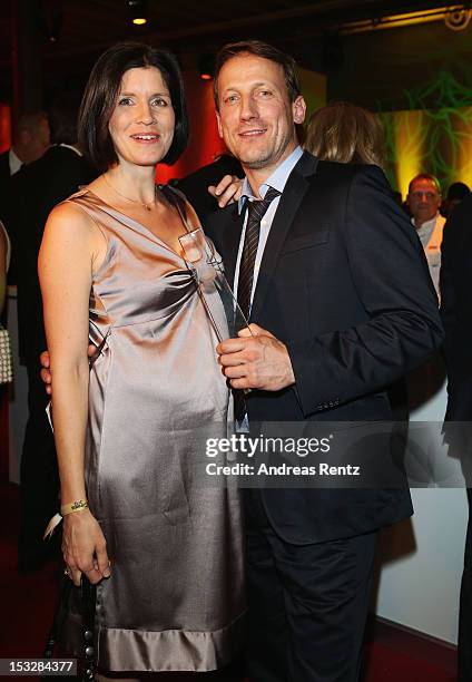 Anna Theis and Wotan Wilke Moehring with his award attend the German TV Award party 2012 at Coloneum on October 2, 2012 in Cologne, Germany.