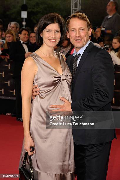 Anna Theis and Wotan Wilke Moehring arrive for the German TV Award 2012 at the Coloneum on October 2, 2012 in Cologne, Germany.