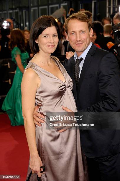 Anna Theis and Wotan Wilke Moehring arrive for the German TV Award 2012 at the Coloneum on October 2, 2012 in Cologne, Germany.