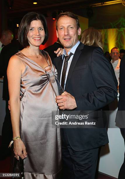 Anna Theis and Wotan Wilke Moehring with his award attend the German TV Award party 2012 at Coloneum on October 2, 2012 in Cologne, Germany.