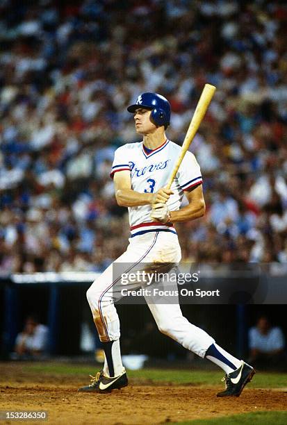 Dale Murphy of the Atlanta Braves bats during an Major League Baseball game circa 1978 at Atlanta-Fulton County Stadium in Atlanta, Georgia. Murphy...