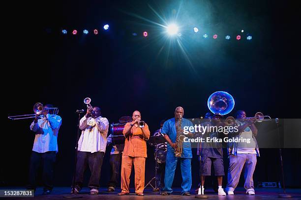 Hot 8 Brass Band performs at the "Flip the Script" Public Awareness campaign launch at The Joy Theater on October 2, 2012 in New Orleans, Louisiana.