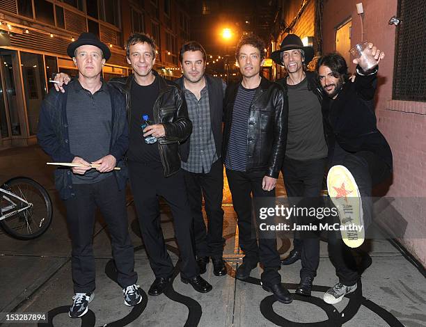 Musician Jack Irons, producer Jay Joyce, musicians Greg Richling, Jakob Dylan, Stuart Mathis and Rami Jaffee of The Wallflowers pose before...