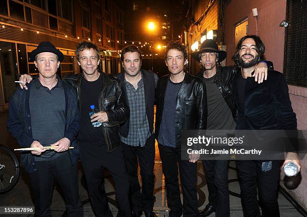 Musician Jack Irons, producer Jay Joyce, musicians Greg Richling, Jakob Dylan, Stuart Mathis and Rami Jaffee of The Wallflowers pose before...