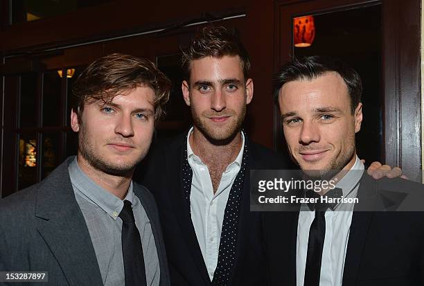Actors Tom Weston-Jones, Oliver Jackson-Cohen, and Rupert Evans attend the screening of "World Without End" presented by ReelzChannel at The Grove on...