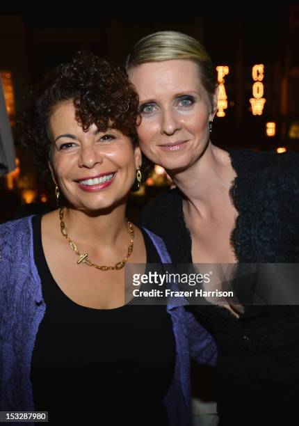 Producer Rola Bauer and actress Cynthia Nixon attend the screening of "World Without End" after party presented by ReelzChannel at La Piazza on...