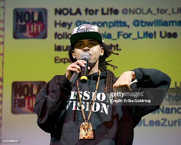 New Orleans rapper David Augustine aka Dee-1 attends the "Flip the Script" Public Awareness campaign launch at The Joy Theater on October 2, 2012 in...