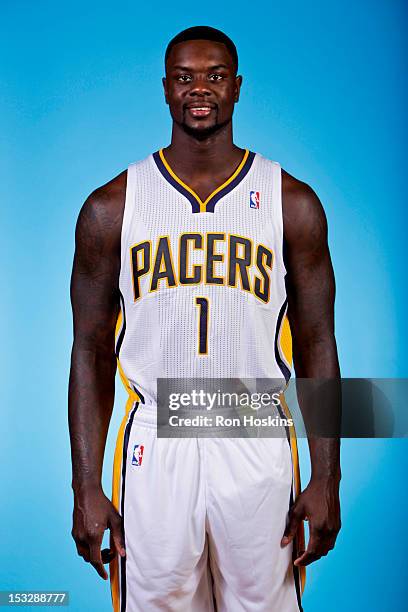 Lance Stephenson of the Indiana Pacers poses for a photo during 2012 NBA Media Day on October 1, 2012 at Bankers Life Fieldhouse in Indianapolis,...